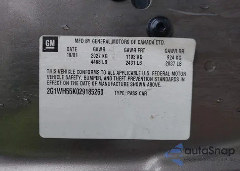 2002 Chevrolet Impala Ls из США, поврежденный, VIN 2G1WH55K029185260